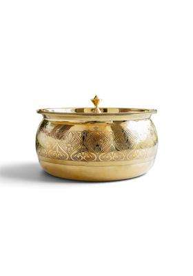 INDIAN ART VILLA Brass Handi with Embossed Design | 2 L | 2.1 Qt | Tin Lined Kalai