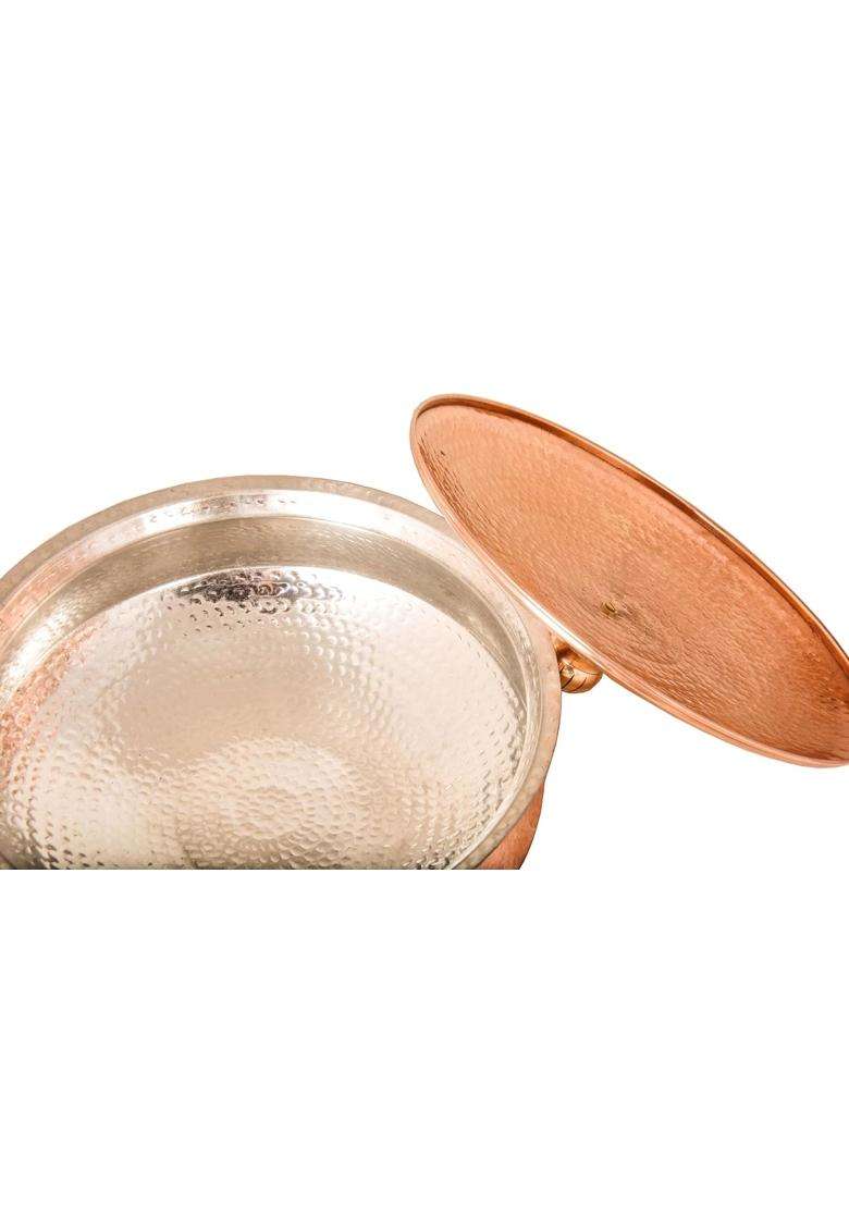 SHIV SHAKTI ARTS Brass Lagan Handi Cooking Pot with Lid Hammered Finish Round | 5 L | 5.3 Qt | Non-Toxic | Tin Lined Kalai - Indya