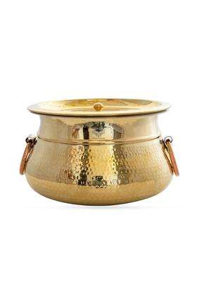 INDIAN ART VILLA Hammered Lagan Handi Cooking Pot with Tin Lining and Lid Cover | 4.5 L | 4.8 Qt