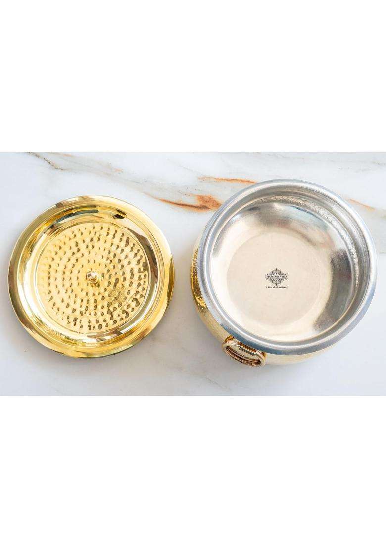 INDIAN ART VILLA Hammered Lagan Handi Cooking Pot with Tin Lining and Lid Cover | 4.5 L | 4.8 Qt - Indya