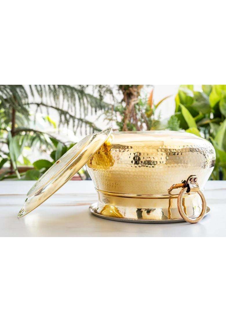 INDIAN ART VILLA Hammered Lagan Handi Cooking Pot with Tin Lining and Lid Cover | 4.5 L | 4.8 Qt - Indya