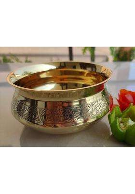 INDIAN ART VILLA Brass Embossed Design Handi Cooking Pot Bowl | 350 ml | 11.8 fl oz