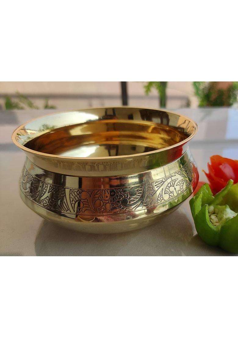 INDIAN ART VILLA Brass Embossed Design Handi Cooking Pot Bowl | 350 ml | 11.8 fl oz - Indya