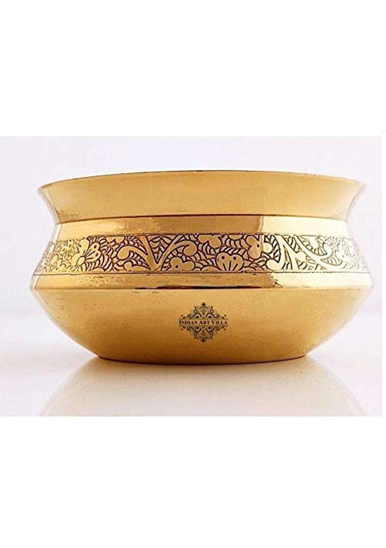 INDIAN ART VILLA Brass Embossed Design Handi Cooking Pot Bowl | 350 ml | 11.8 fl oz - Indya