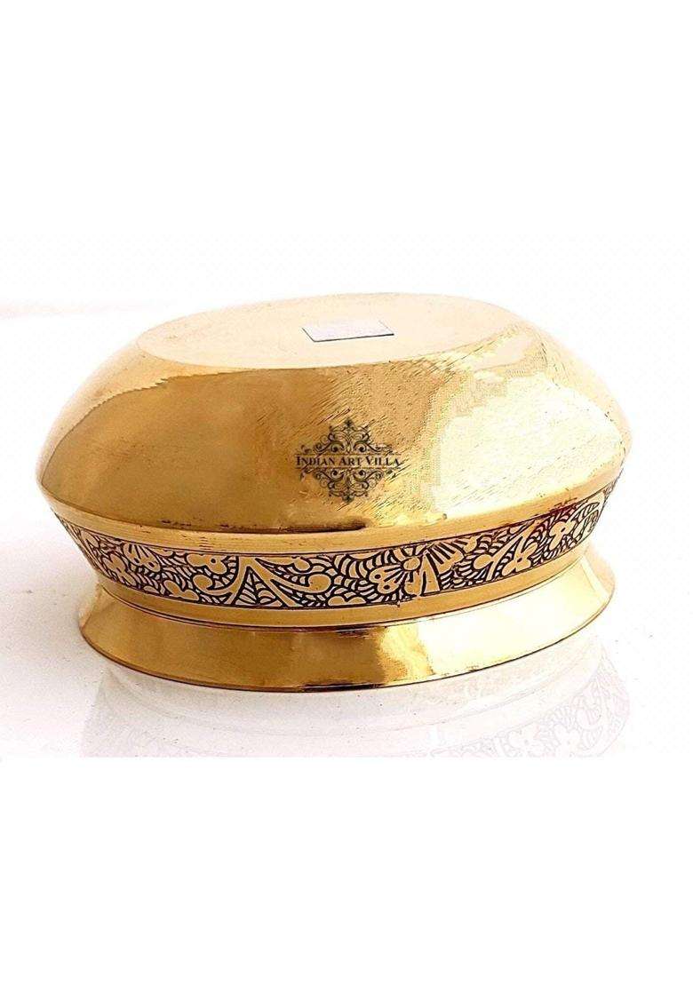INDIAN ART VILLA Brass Embossed Design Handi Cooking Pot Bowl | 350 ml | 11.8 fl oz - Indya