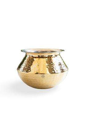 INDIAN ART VILLA Brass Hammered Punjabi Handi Cooking Pot with Tin Lining for Cooking and Serving Biryani | 1.8 L | 1.9 Qt