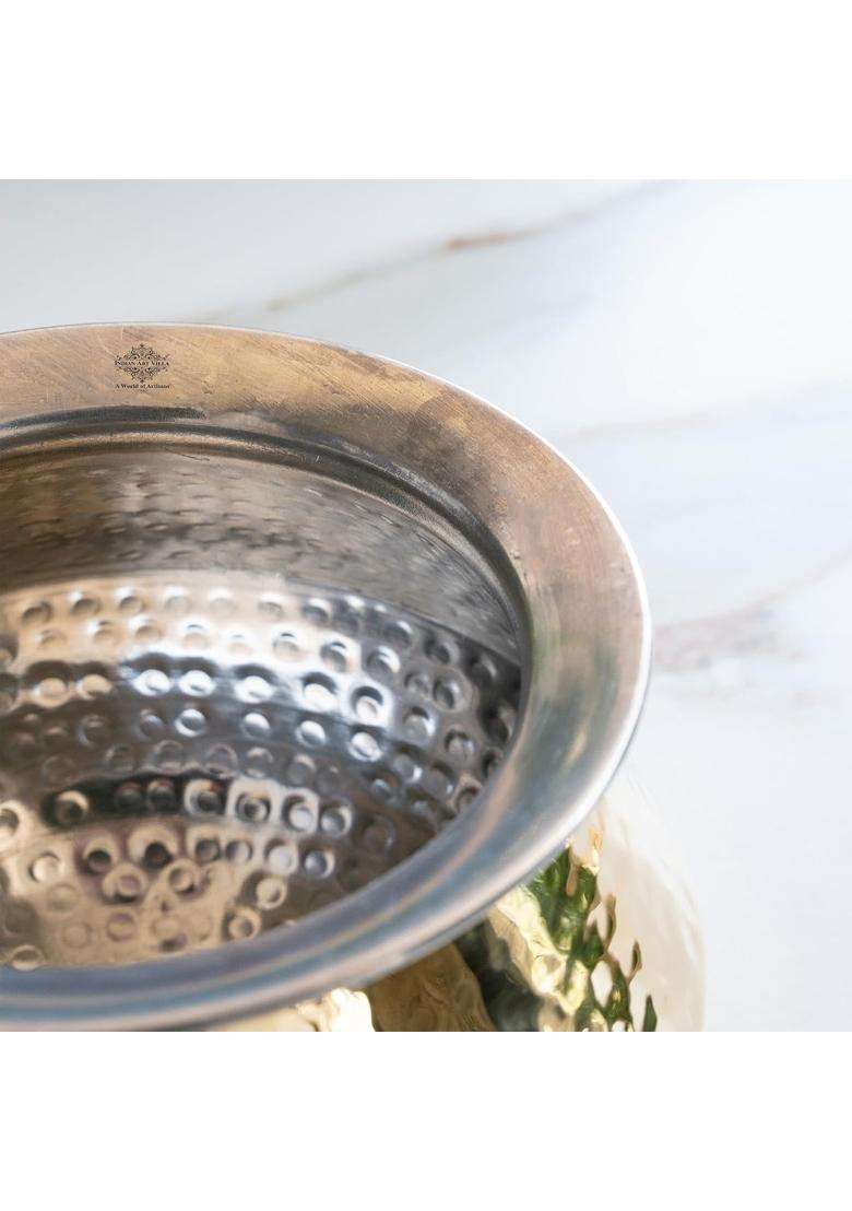 INDIAN ART VILLA Brass Hammered Punjabi Handi Cooking Pot with Tin Lining for Cooking and Serving Biryani | 1.8 L | 1.9 Qt - Indya