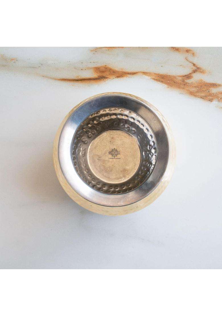 INDIAN ART VILLA Brass Hammered Punjabi Handi Cooking Pot with Tin Lining for Cooking and Serving Biryani | 1.8 L | 1.9 Qt - Indya