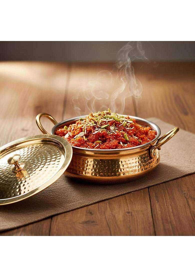 Artarium Pure Brass Handi with Lid Hammered Handi Pot with Insulated Heat-Resistant | 5 L | 5.3 Qt | Non-Toxic | Non-Stick - Indya