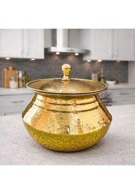 ANYRA'S TROVE Pure Brass Handi Cooking Pot with Lid | 1.5 L | 1.6 Qt | Heavy Bottom