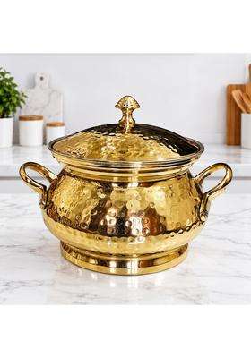 MORADABAD BRASS VILLA Pure Brass Handi Serving with Lid Hammered Handi Pot with Serving -Resistant | 1.5 L | 1.6 Qt | Non-Toxic | Non-Stick