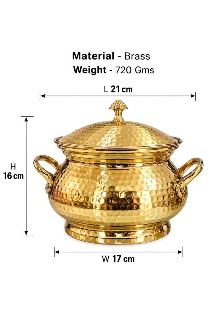 MORADABAD BRASS VILLA Pure Brass Handi Serving with Lid Hammered Handi Pot with Serving -Resistant | 1.5 L | 1.6 Qt | Non-Toxic | Non-Stick - Indya