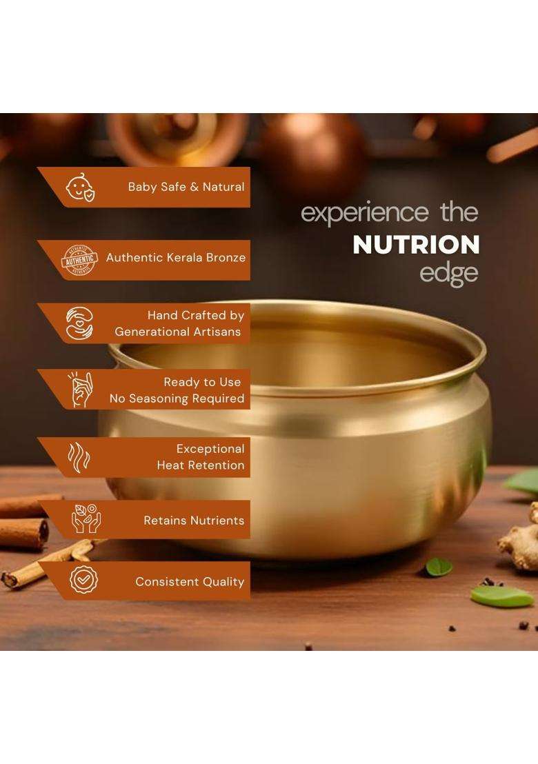 NUTRION Pure Bronze Handi Pongal Pot | 3 L | 3.2 Qt | Handcrafted - Indya
