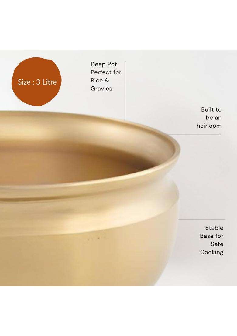NUTRION Pure Bronze Handi Pongal Pot | 3 L | 3.2 Qt | Handcrafted - Indya