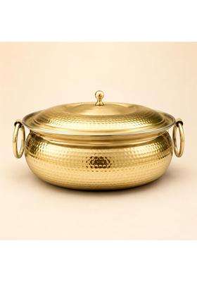 SHIV SHAKTI ARTS Brass Mughlai Lagan Handi with Lid and Ring Handles | 2 L | 2.1 Qt | Hammered Finish