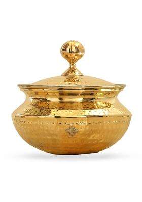 INDIAN ART VILLA Brass Handi Cooking Pot for Cooking with Tin Lining Inside | 2 L | 2.1 Qt
