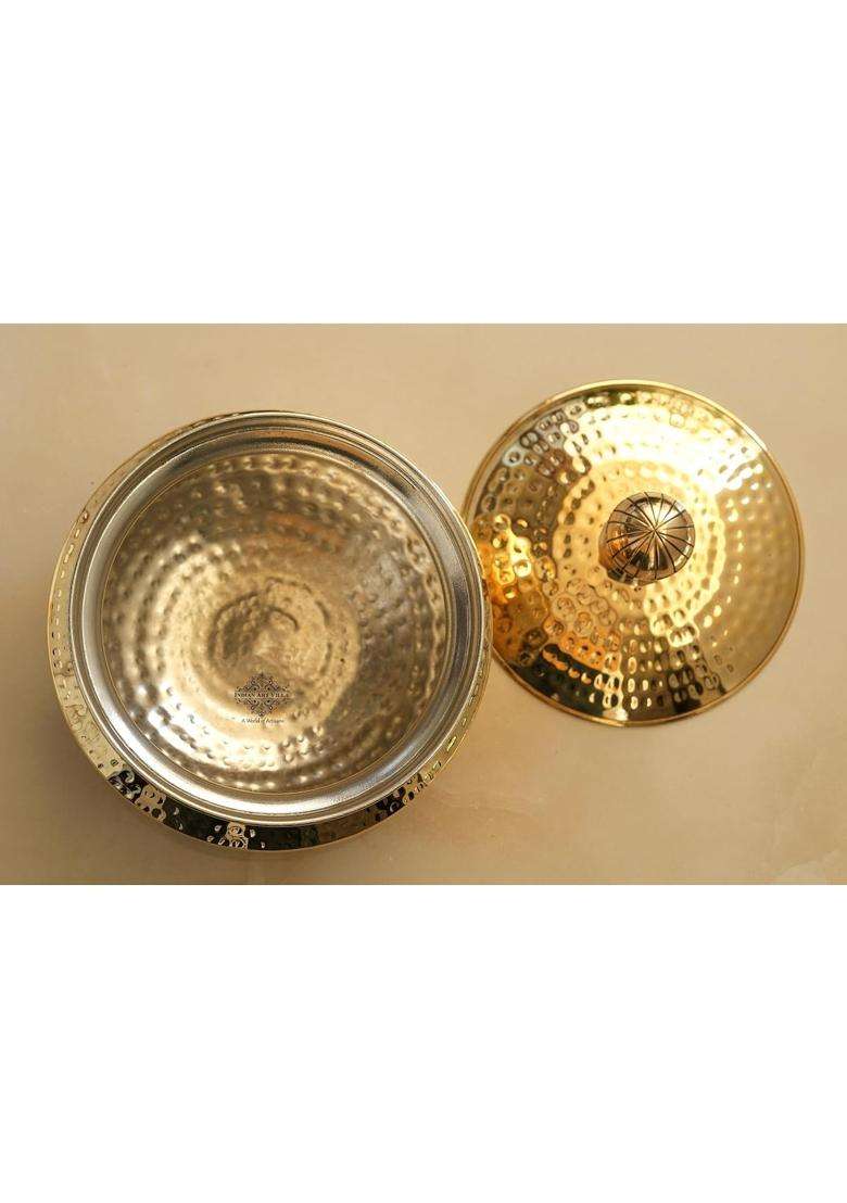 INDIAN ART VILLA Brass Handi Cooking Pot for Cooking with Tin Lining Inside | 2 L | 2.1 Qt - Indya