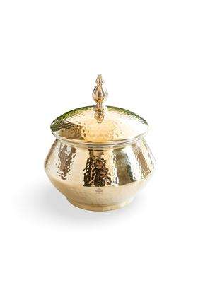 INDIAN ART VILLA Brass Hammered Design Handi Cooking Pot with Lid and Tin Lining for Cooking Biryani | 2.5 L | 2.6 Qt