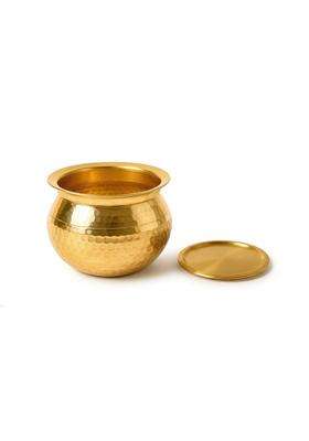 SHAAN mfg. Pure Brass Handi with Lid | 1 L | 1.1 Qt | Hammered Finish
