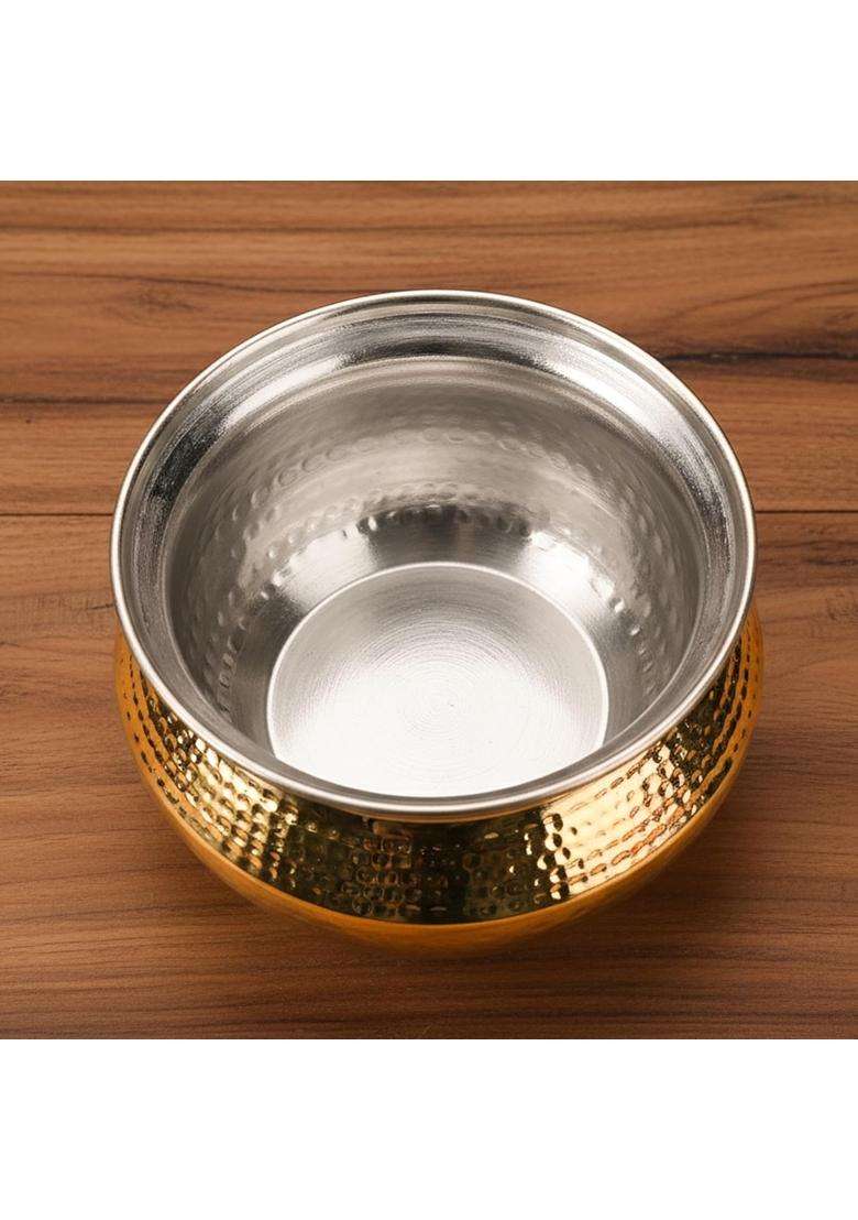 Artarium Pure Brass Patili Cooking Pot with Lid Hammered Shinny Finish Degchi with Handles Premium | 3.5 L | 3.7 Qt - Indya