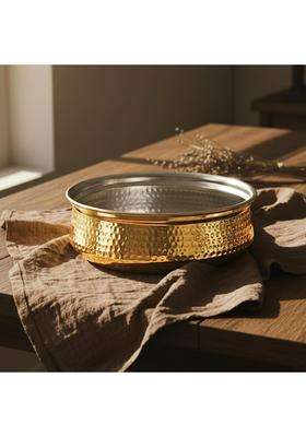 Artarium Pure Brass Lagaan Tin Coated Biryani Kalai Patila Hammered Non-Stick Pital | 4 L | 4.2 Qt