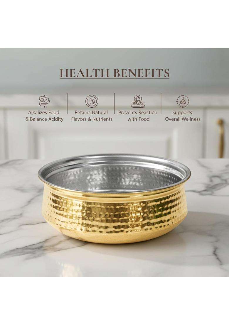 Artarium Pure Brass Lagaan Tin Coated Biryani Kalai Patila Hammered Non-Stick Pital | 4 L | 4.2 Qt - Indya