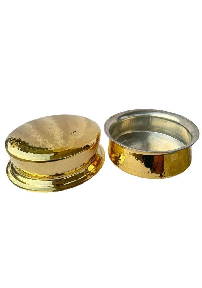 SHAAN mfg. Brass Lagan Handi Cooking Pot for Cooking | 2000 ml | 67.6 fl oz | Heavy Bottom | Tin Lined Kalai | Hammered Finish - Indya