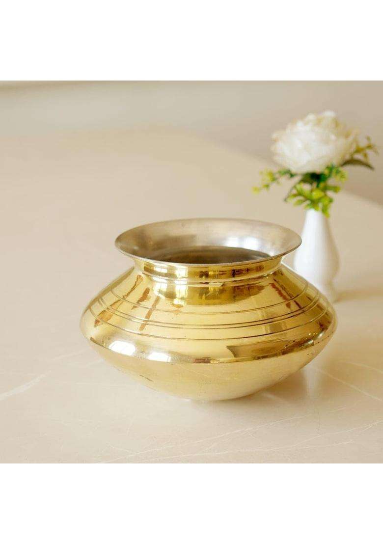 Brass Globe Handi Tincoated Patili Cooking Pot | 3 L | 3.2 Qt | Tin Lined Kalai - Indya