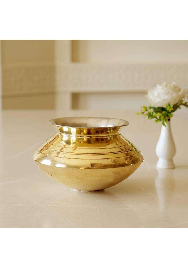 Brass Globe Handi Tincoated Patili Cooking Pot | 3 L | 3.2 Qt | Tin Lined Kalai - Indya