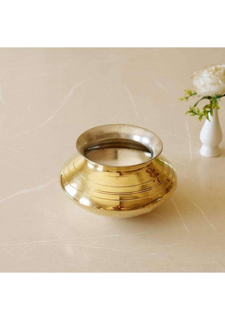 Brass Globe Handi Tincoated Patili Cooking Pot | 3 L | 3.2 Qt | Tin Lined Kalai - Indya