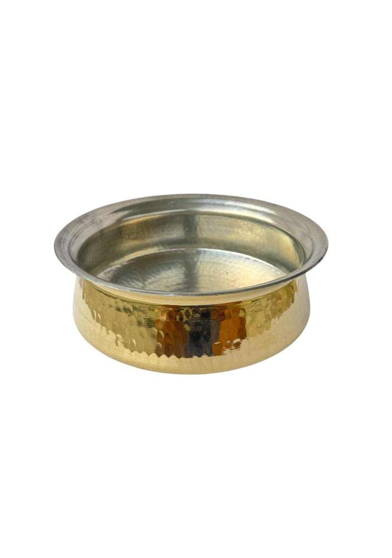 SHAAN mfg. Brass Lagan Handi Cooking Pot for Cooking | 3000 ml | 101.4 fl oz | Heavy Bottom | Tin Lined Kalai | Hammered Finish - Indya