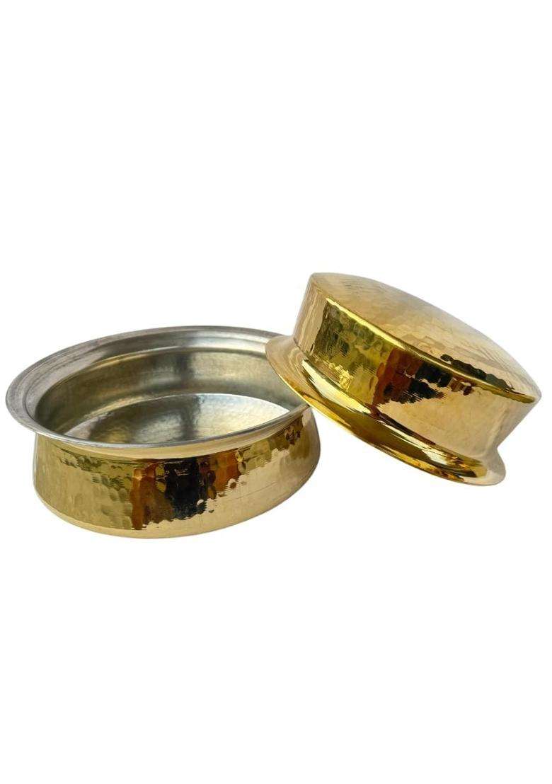 SHAAN mfg. Brass Lagan Handi Cooking Pot for Cooking | 3000 ml | 101.4 fl oz | Heavy Bottom | Tin Lined Kalai | Hammered Finish - Indya
