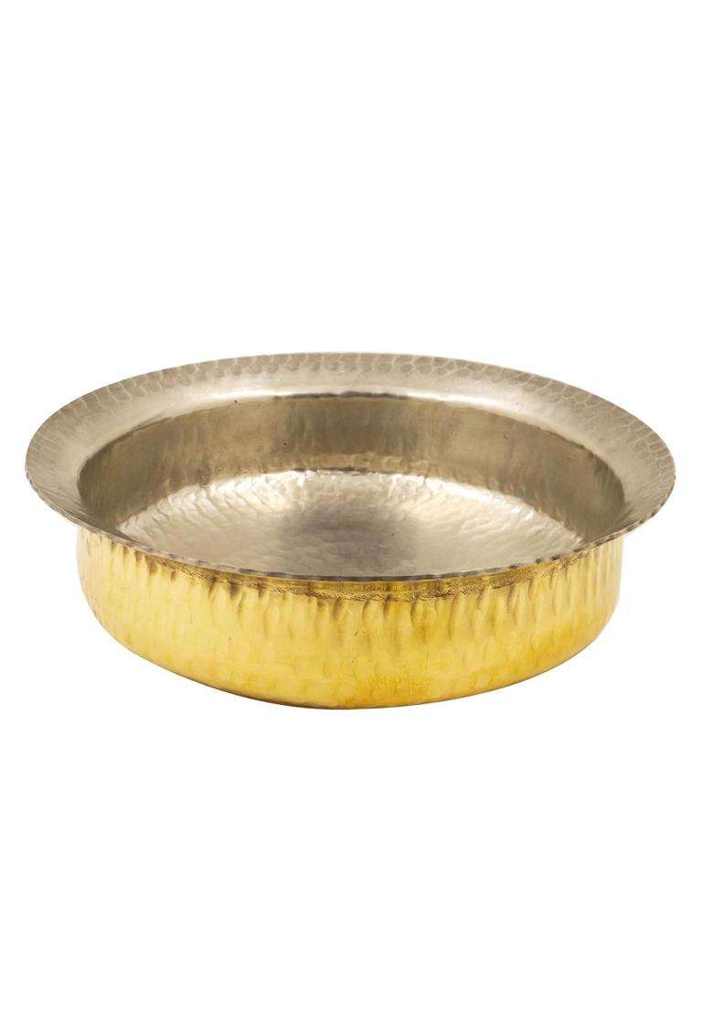 SHAAN mfg. Shaan Mfg Pure Copper and Brass Lagan Handi Cooking Pot Dish Pan with Tin Lining | 5 L | 5.3 Qt | 12 Inch - Indya