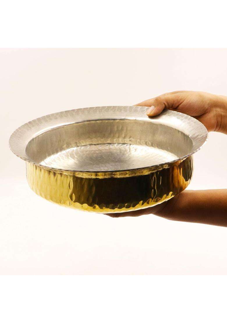 SHAAN mfg. Shaan Mfg Pure Copper and Brass Lagan Handi Cooking Pot Dish Pan with Tin Lining | 5 L | 5.3 Qt | 12 Inch - Indya