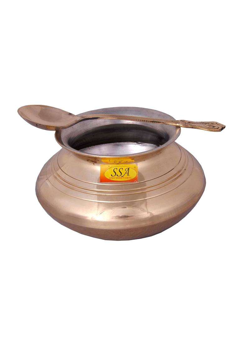 SHIV SHAKTI ARTS Brass Handi Bhagoni Patili Cooking Pot Cooking Vessel | 2000 ml | 67.6 fl oz - Indya