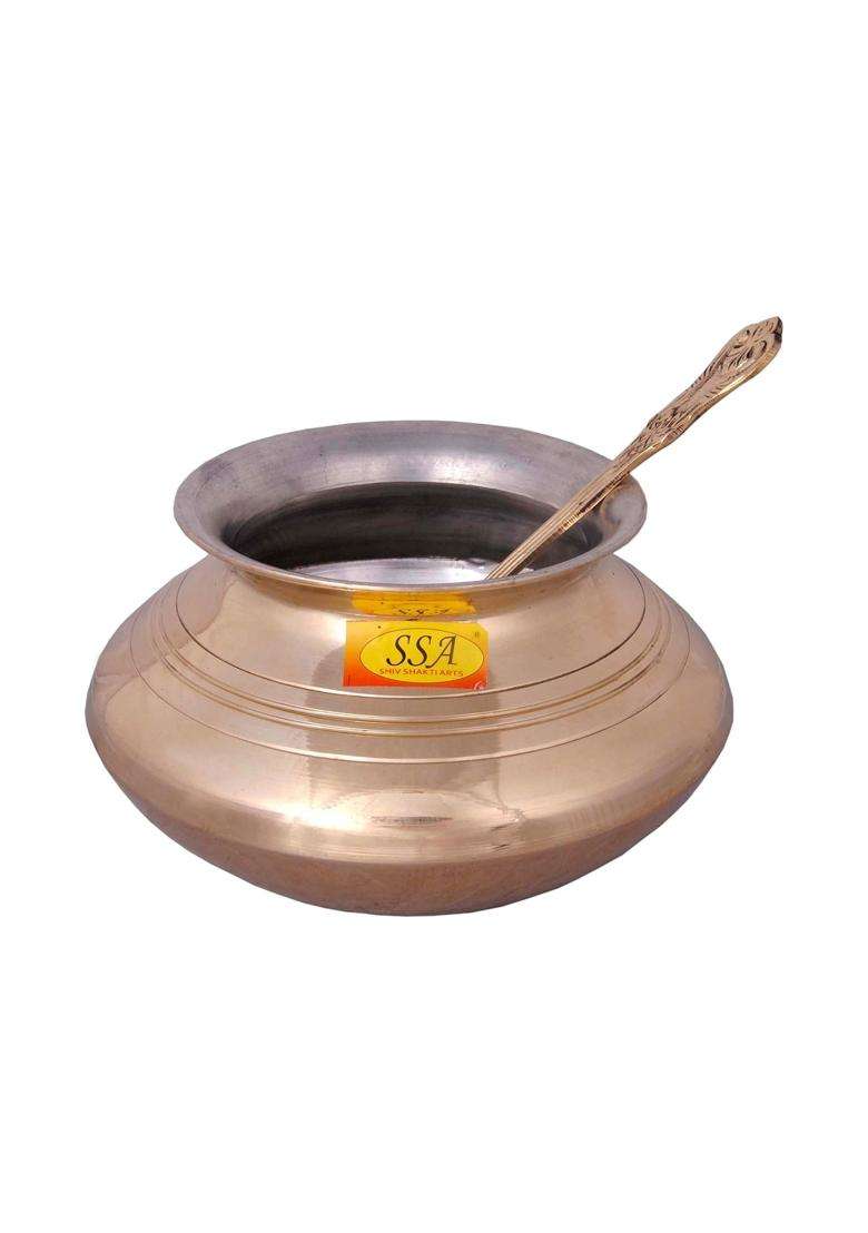 SHIV SHAKTI ARTS Brass Handi Bhagoni Patili Cooking Pot Cooking Vessel | 2000 ml | 67.6 fl oz - Indya