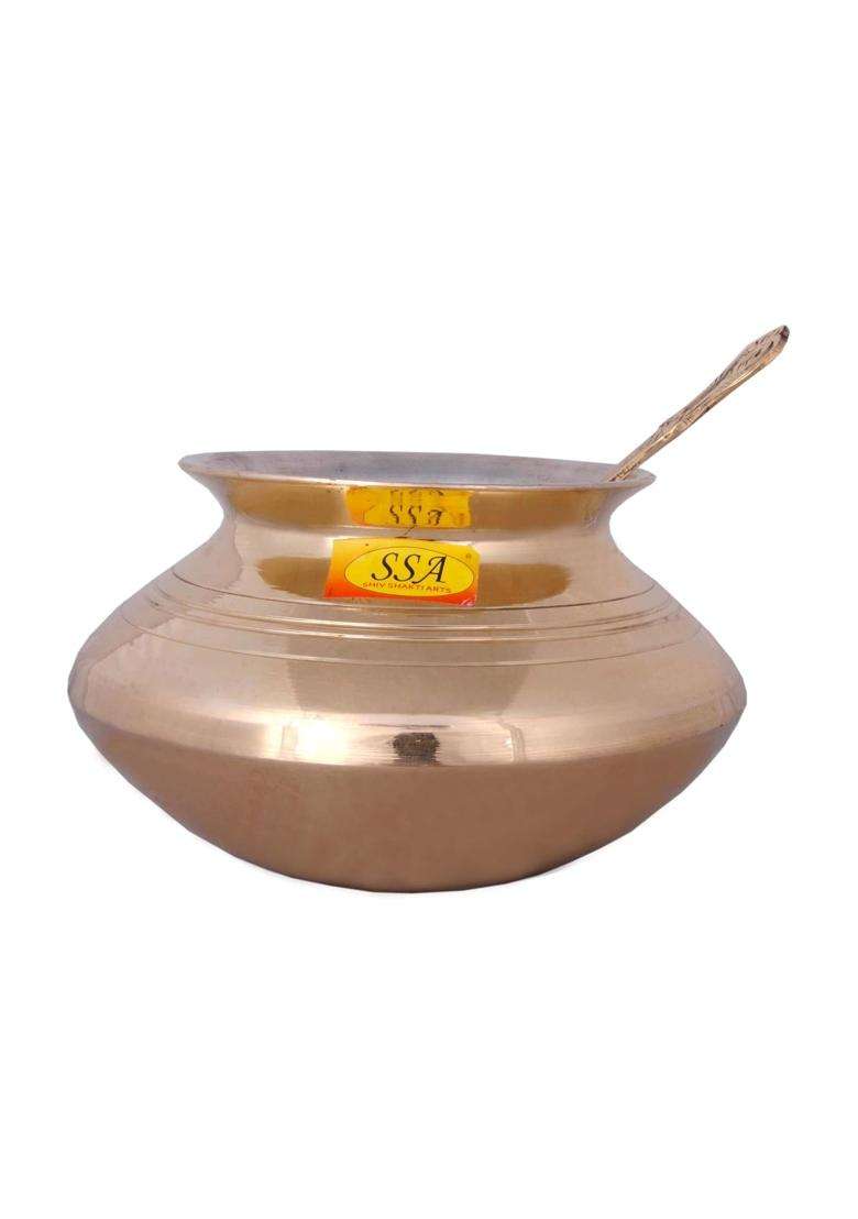 SHIV SHAKTI ARTS Brass Handi Bhagoni Patili Cooking Pot Cooking Vessel | 2000 ml | 67.6 fl oz - Indya