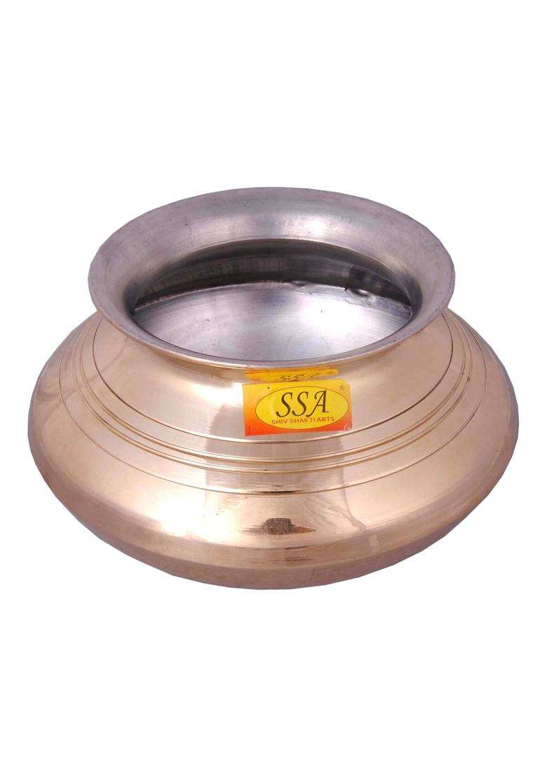 SHIV SHAKTI ARTS Brass Handi Bhagoni Patili Cooking Pot Cooking Vessel | 2000 ml | 67.6 fl oz - Indya