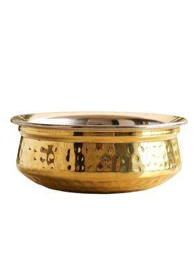 INDIAN ART VILLA Steel Brass Handi Cooking Pot with Hammered Design | 0.5 L | 0.5 Qt