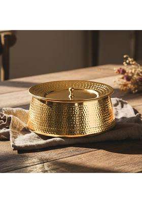 Artarium Pure Brass Lagaan Tin Coated Hammered with Lid Handcrafted Harmless Premium | 4 L | 4.2 Qt | Tin Lined Kalai