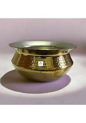 KITCHEN NEXT Brass Handi Cooking Pot Sipri with Hammered Shinny Finish for Cooking and Serving | 3 L | 3.2 Qt