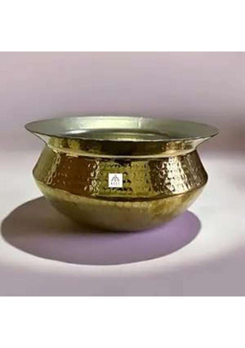 KITCHEN NEXT Brass Handi Cooking Pot Sipri with Hammered Shinny Finish for Cooking and Serving | 3 L | 3.2 Qt - Indya