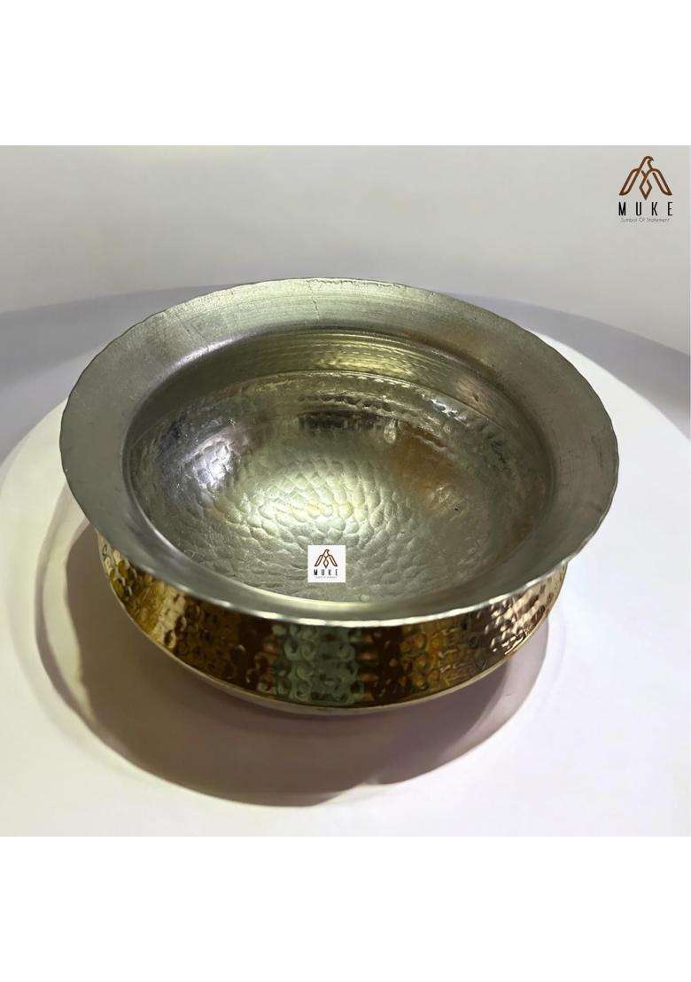 KITCHEN NEXT Brass Handi Cooking Pot Sipri with Hammered Shinny Finish for Cooking and Serving | 3 L | 3.2 Qt - Indya
