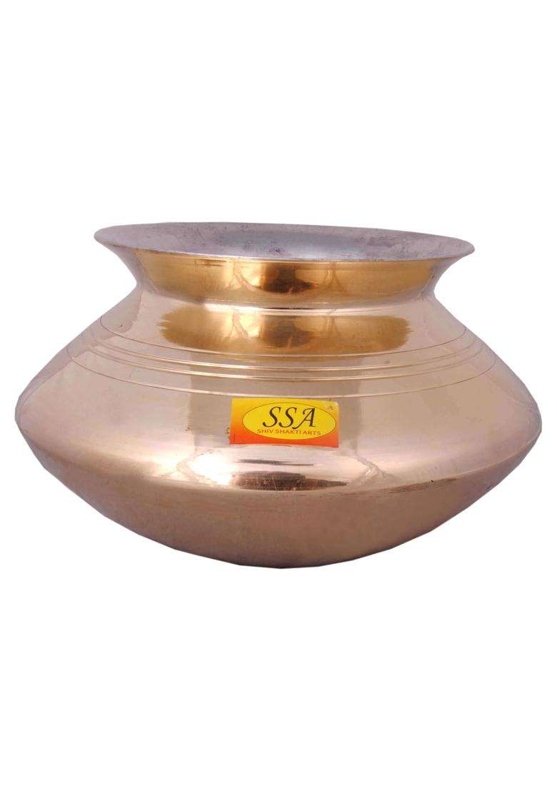 SHIV SHAKTI ARTS Brass Handi Bhagoni Patili Cooking Pot Cooking Vessel | 3500 ml | 118.3 fl oz - Indya