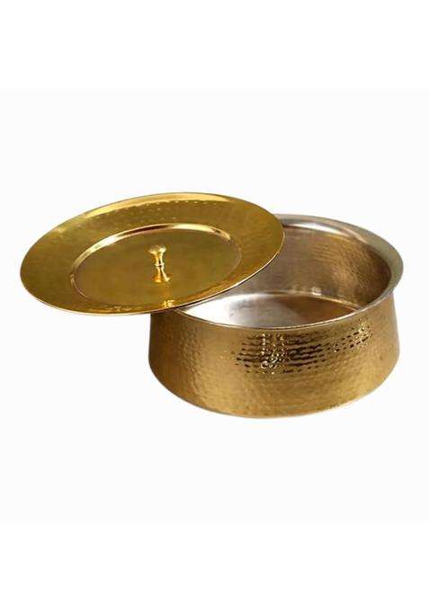 THE HEALING STORE Hammered Brass Handi Cooking Pot with Lid | 2 L | 2.1 Qt