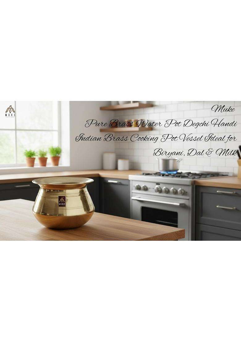 MUKE Small Brass Water Pot Degchi Handi Brass Kitchen Cooking Pot Vessel | 1.2 L | 1.3 Qt - Indya