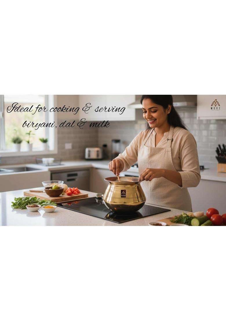 MUKE Small Brass Water Pot Degchi Handi Brass Kitchen Cooking Pot Vessel | 1.2 L | 1.3 Qt - Indya