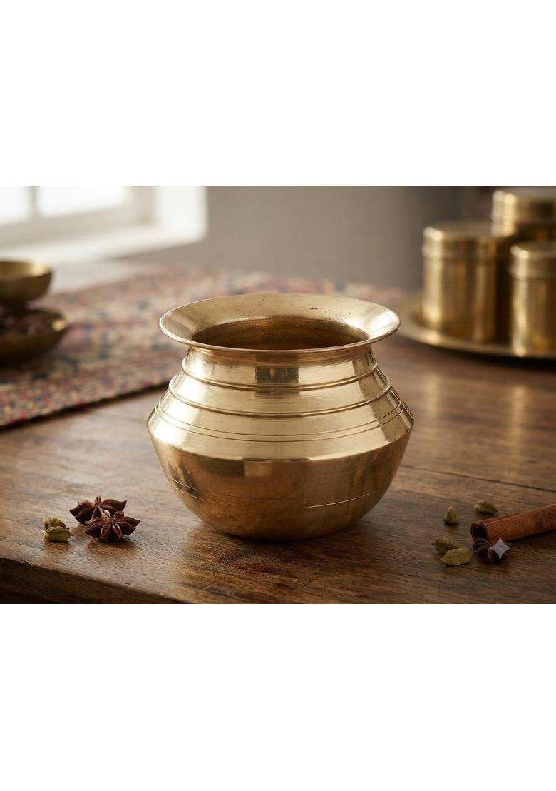 SHAAN mfg. Traditional Brass Handi Cooking Pot for Cooking Biryani | 2 L | 2.1 Qt | Hammered Finish - Indya