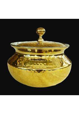 SHAAN mfg. Pure Brass Handi with Lid | 3 L | 3.2 Qt | Heavy Bottom | Hammered Finish