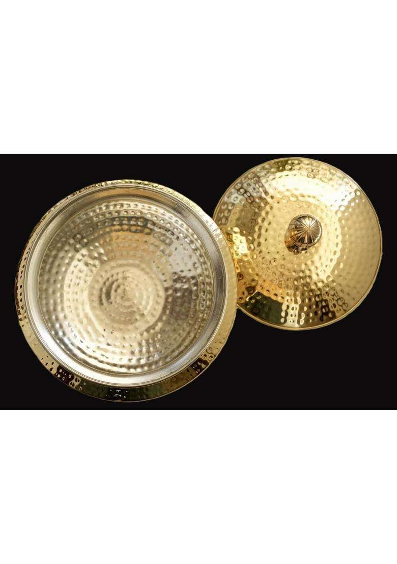 SHAAN mfg. Pure Brass Handi with Lid | 3 L | 3.2 Qt | Heavy Bottom | Hammered Finish - Indya